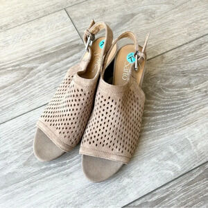 Franco Sarto Mandi Beige Caged Peep  Toe Ankle Buckle Slingback Sandal Heels